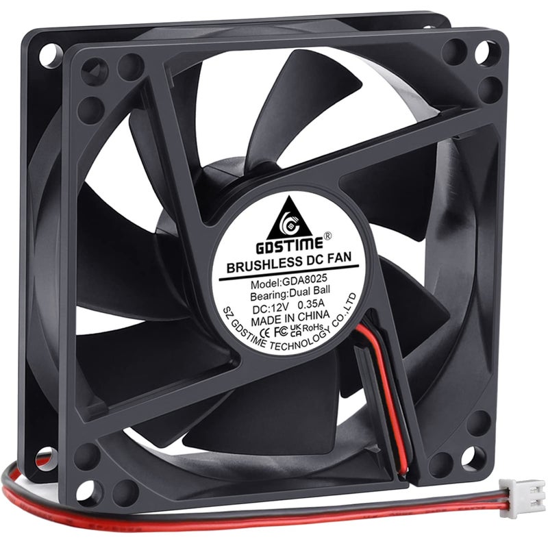 GDSTIME 4500RPM 8cm 80mm x 80mm x 25mm 12v Big Airflow High Speed Dual Ball Bearing Brushless DC Cooling Fan 2 Pin - Image 1
